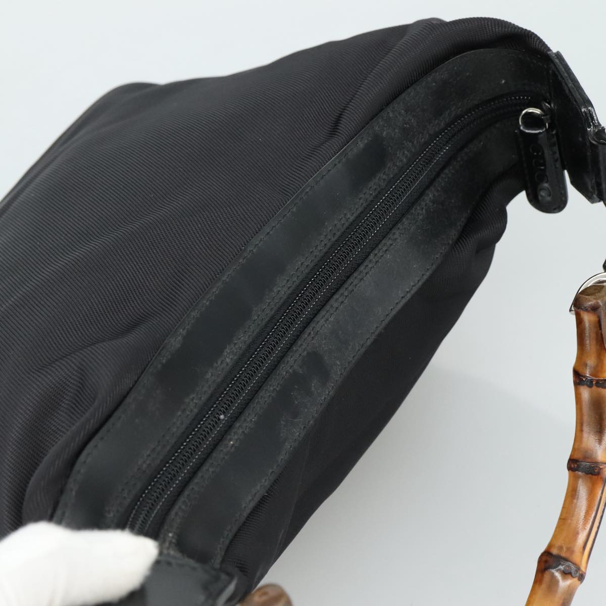 GUCCI Bamboo Hand Bag Nylon Black Silver 000 1434 0531 Auth am7494