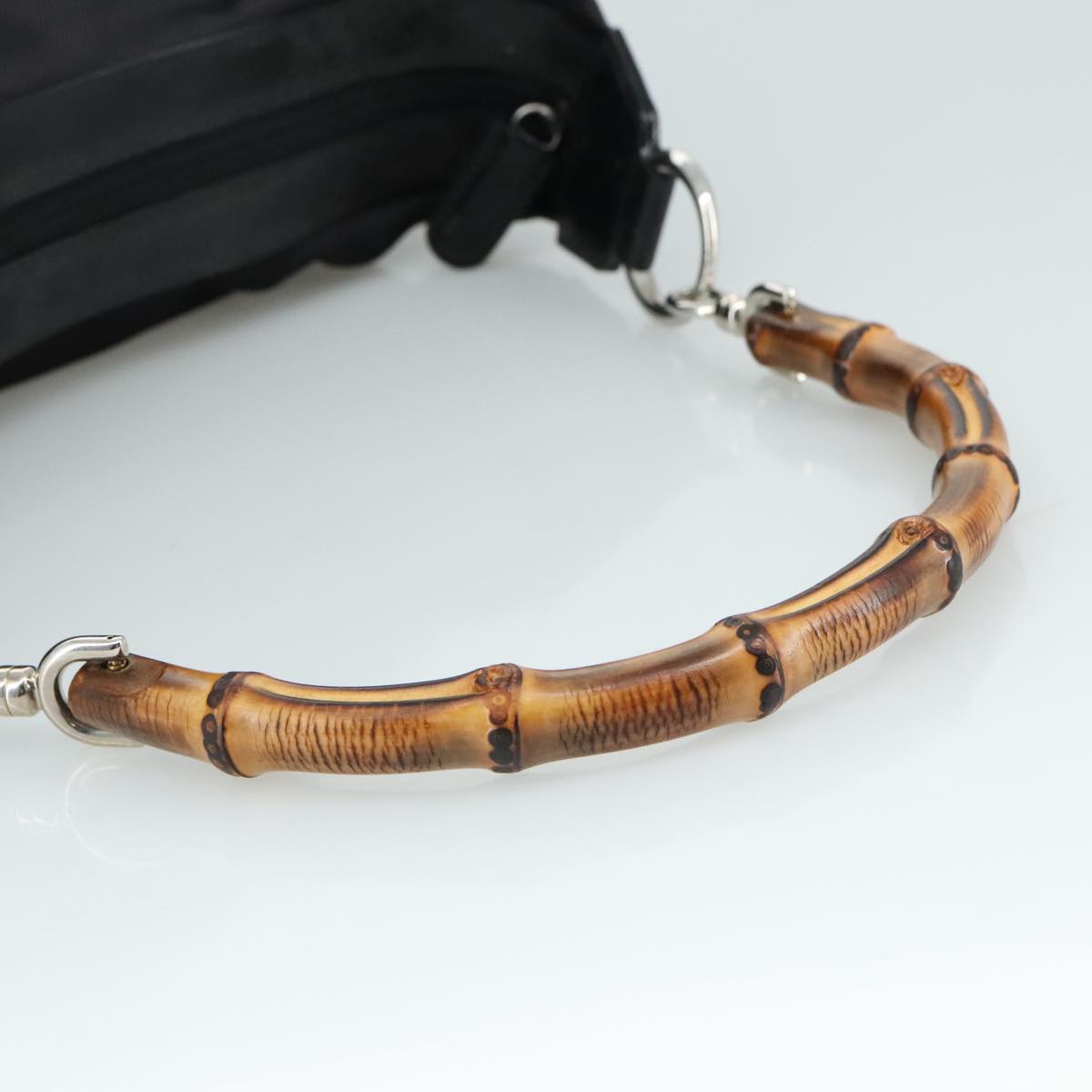 GUCCI Bamboo Hand Bag Nylon Black Silver 000 1434 0531 Auth am7494