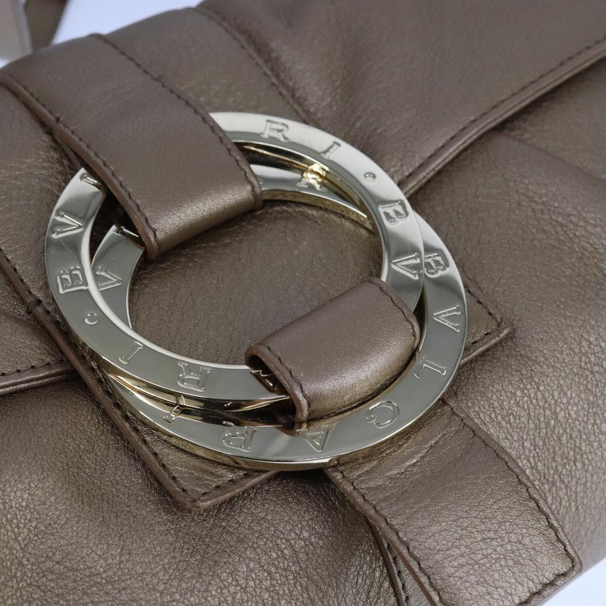 BVLGARI Chandra Shoulder Bag Leather Bronze Auth am7552