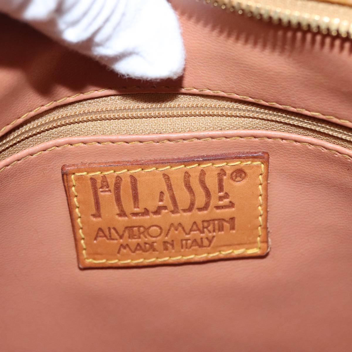 PRIMA CLASSE Hand Bag Leather PVC Beige Brown gold Auth am7609