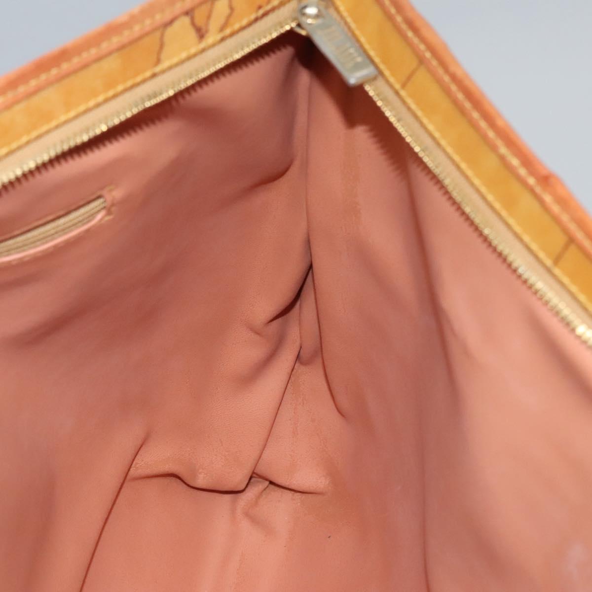 PRIMA CLASSE Hand Bag Leather PVC Beige Brown gold Auth am7609