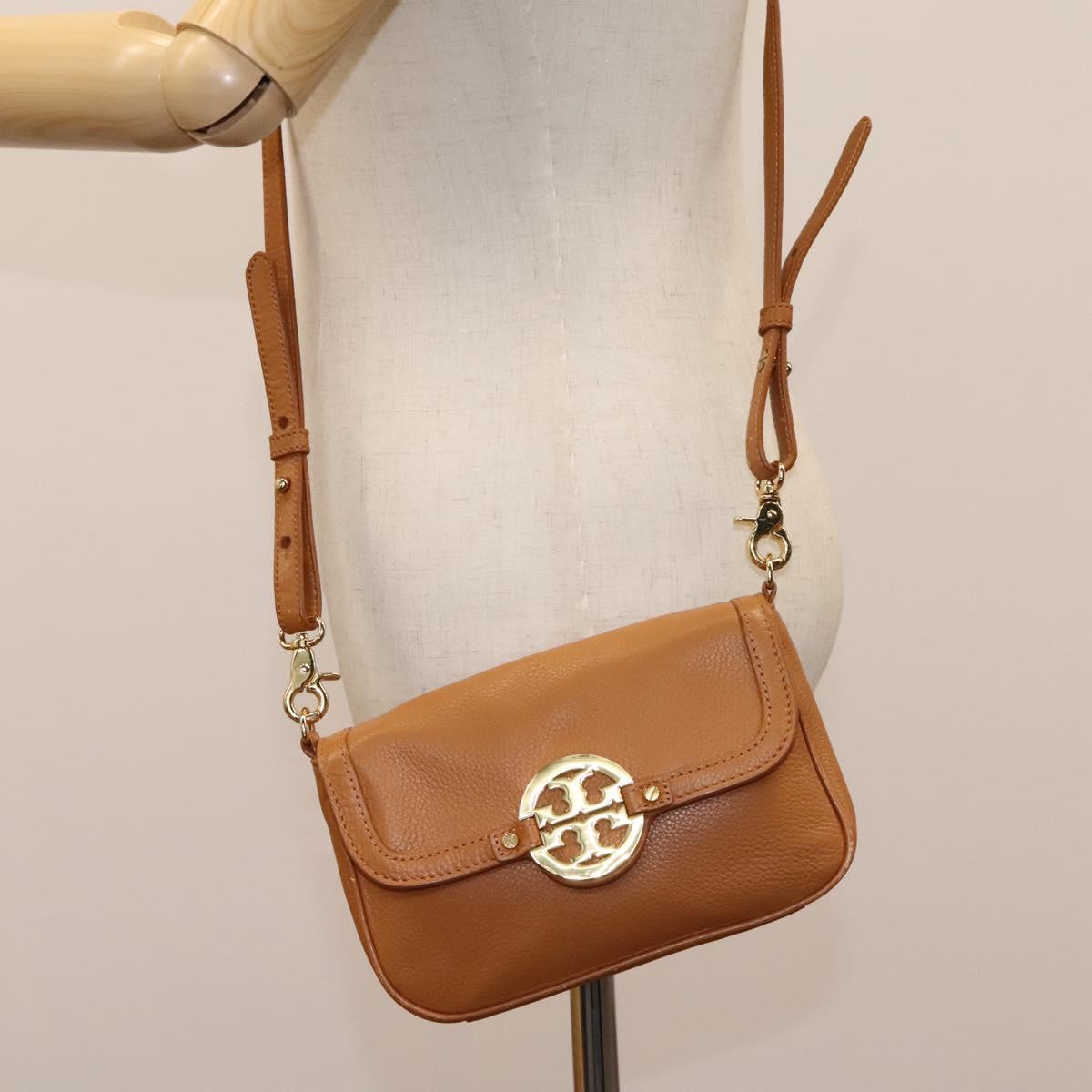TORY BURCH Shoulder Bag Leather Brown Auth am7642