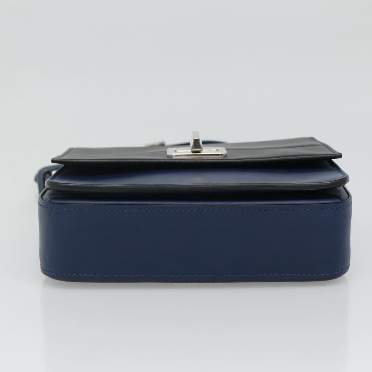 PRADA Shoulder Bag Leather Black Blue Auth am7706