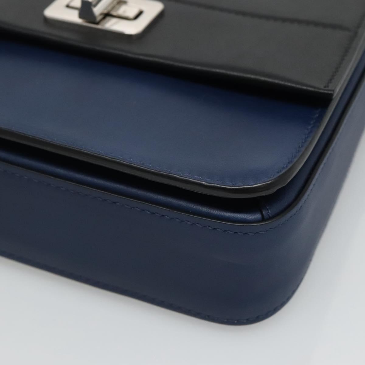 PRADA Shoulder Bag Leather Black Blue Auth am7706