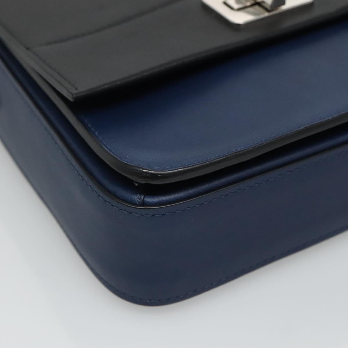 PRADA Shoulder Bag Leather Black Blue Auth am7706