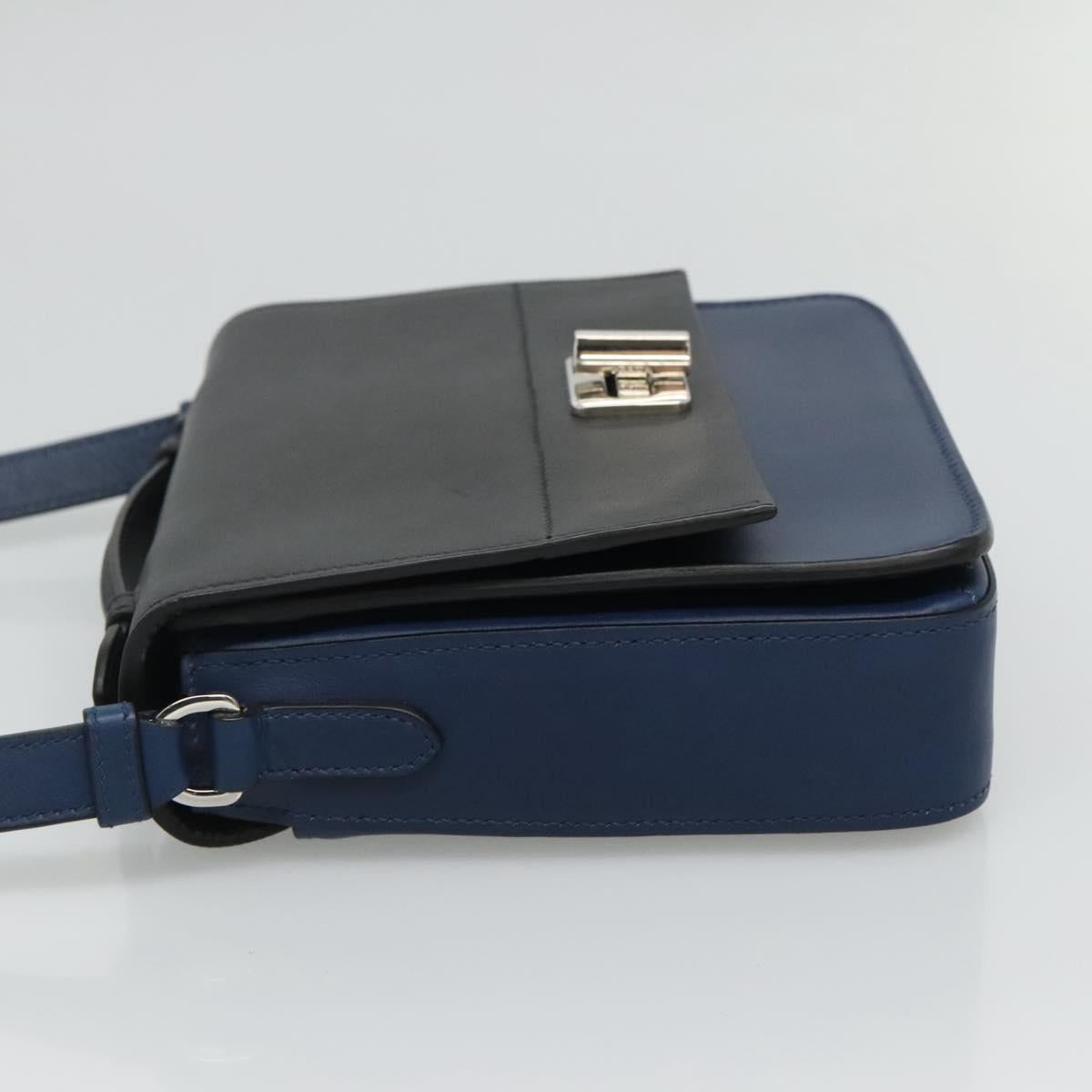 PRADA Shoulder Bag Leather Black Blue Auth am7706