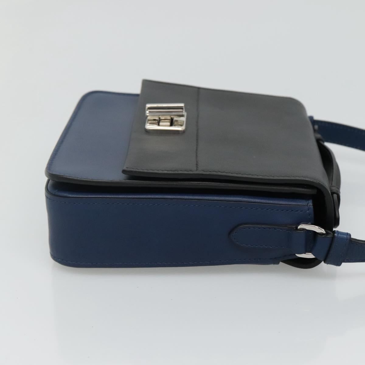 PRADA Shoulder Bag Leather Black Blue Auth am7706