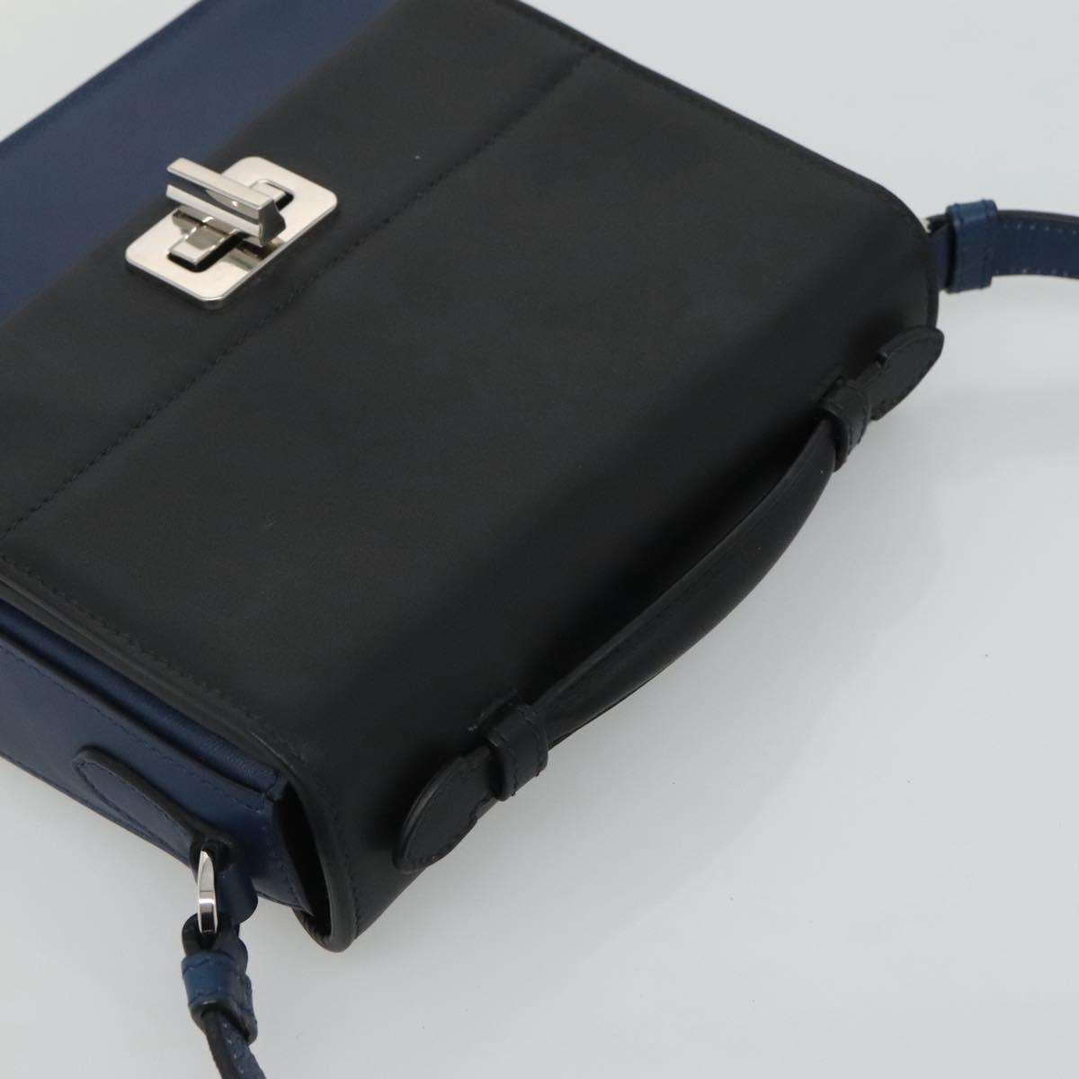 PRADA Shoulder Bag Leather Black Blue Auth am7706