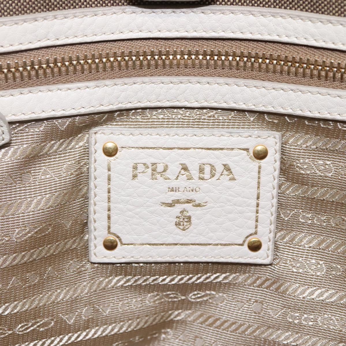 PRADA Hand Bag Canvas Leather Beige White gold Auth am7707