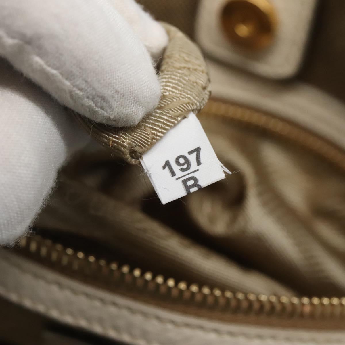 PRADA Hand Bag Canvas Leather Beige White gold Auth am7707