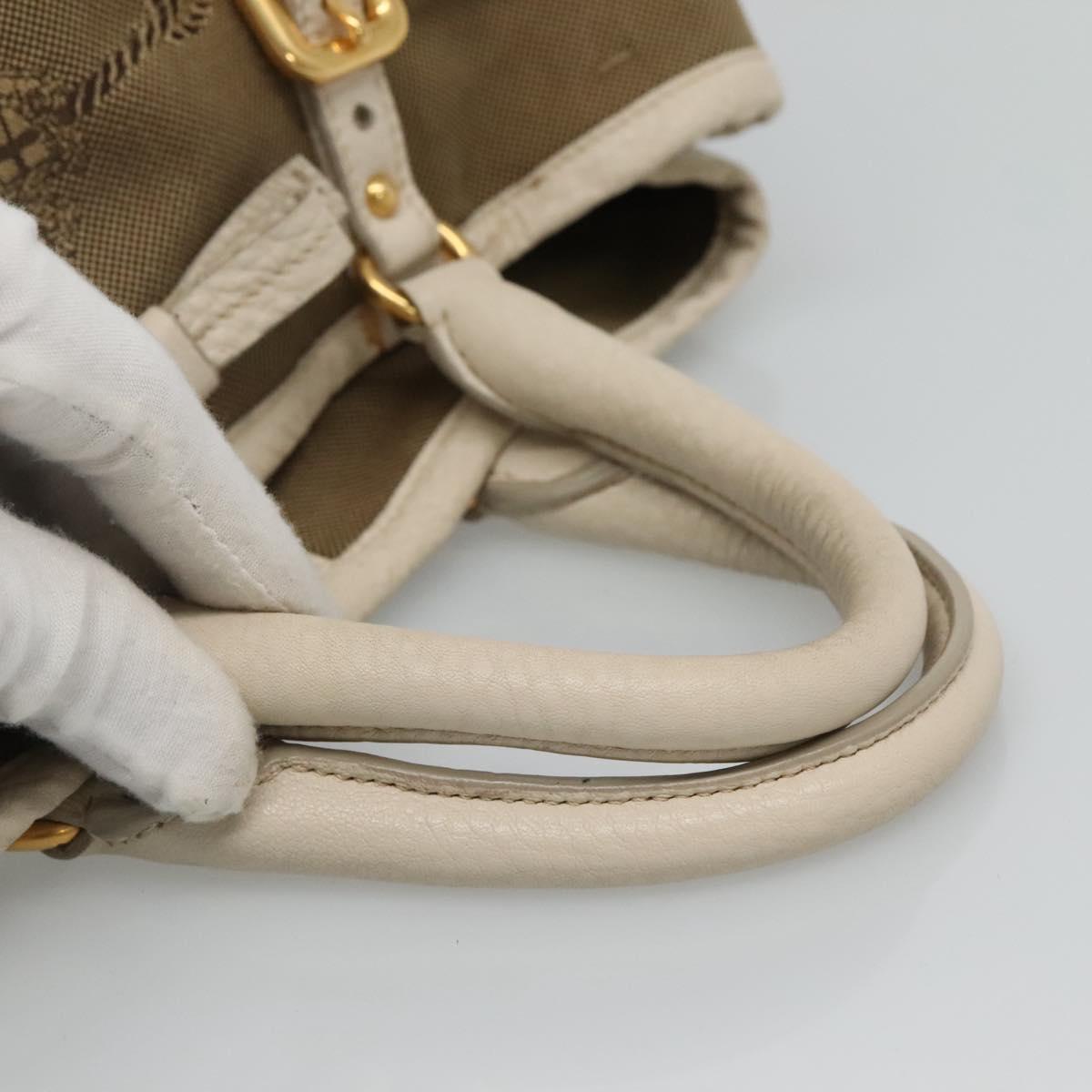 PRADA Hand Bag Canvas Leather Beige White gold Auth am7707