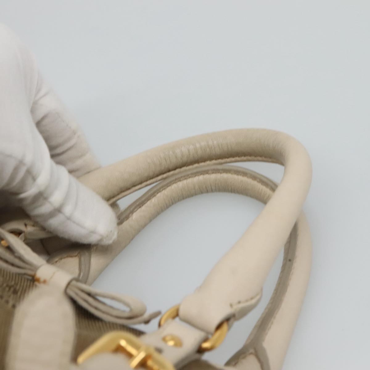 PRADA Hand Bag Canvas Leather Beige White gold Auth am7707