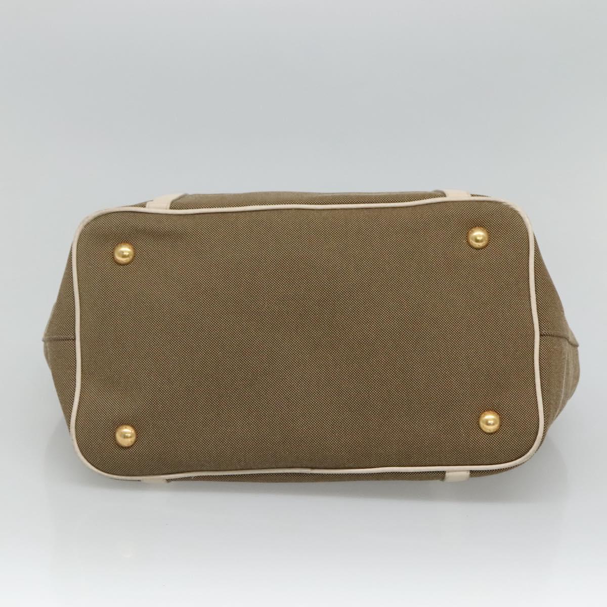 PRADA Hand Bag Canvas Leather Beige White gold Auth am7707