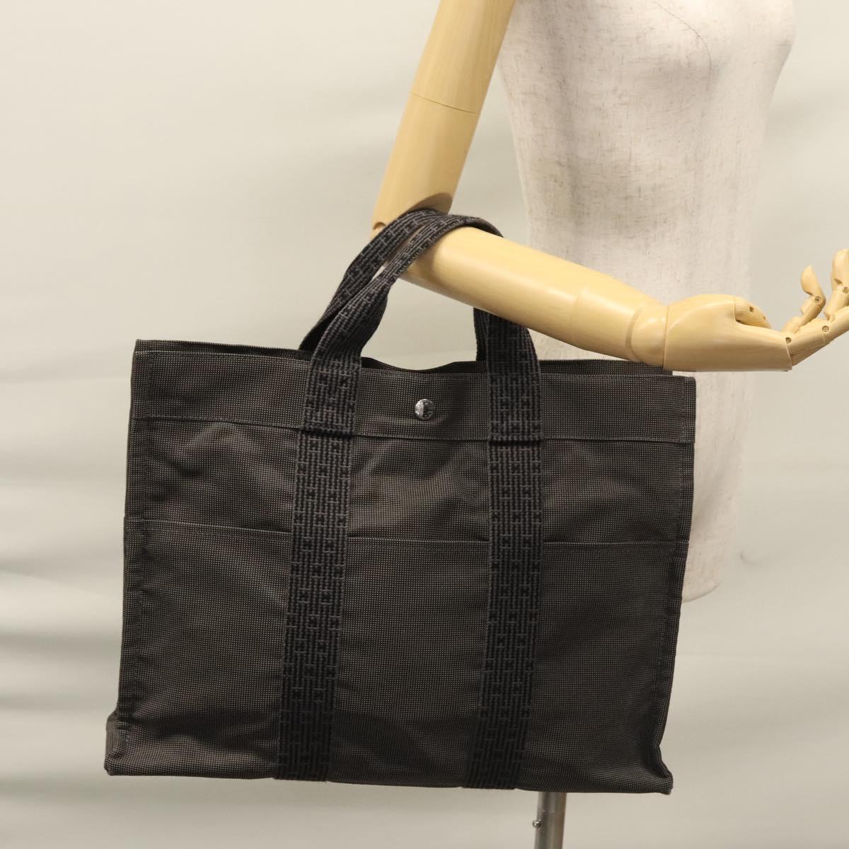 HERMES Her Line MM Hand Bag Canvas Gray Auth am7709