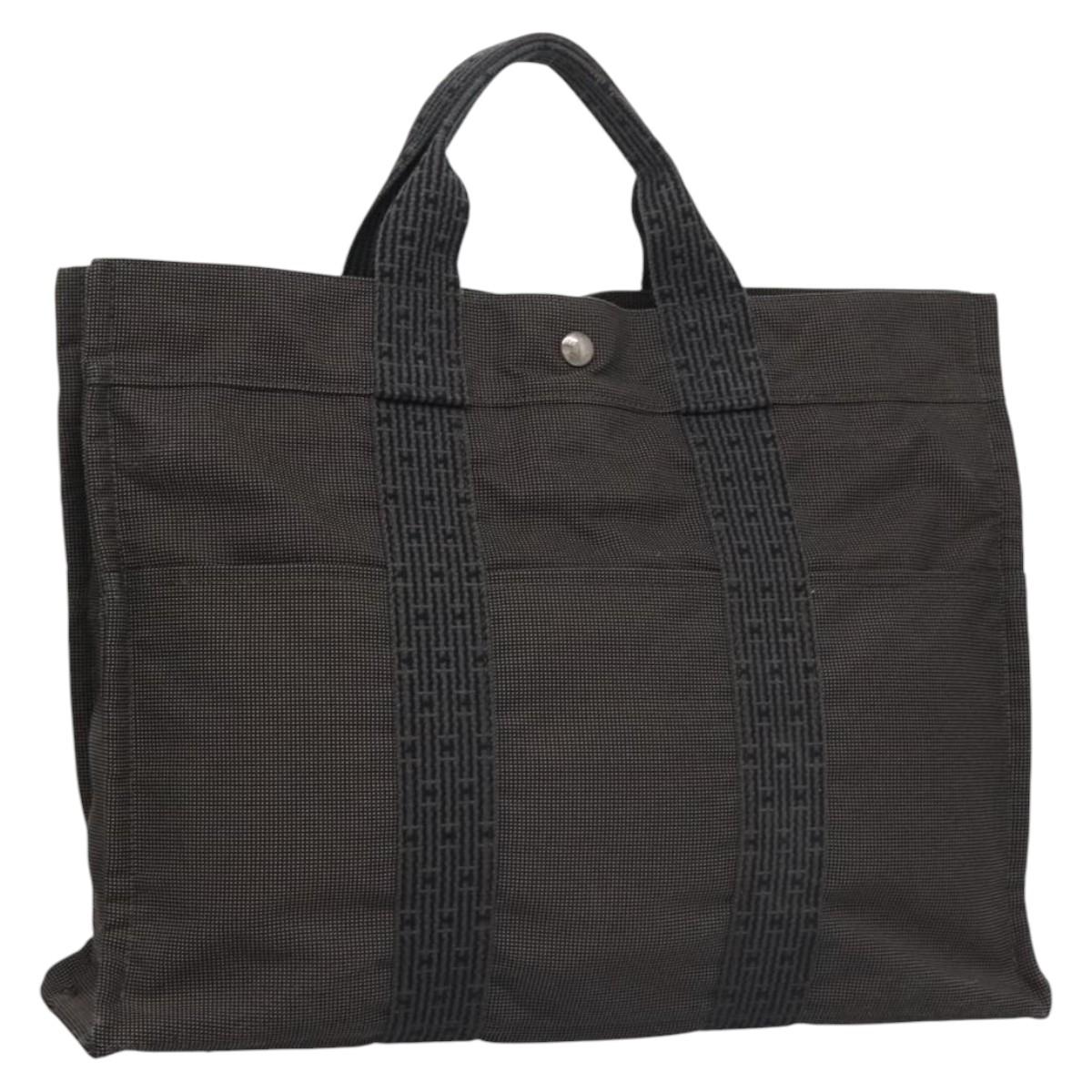 HERMES Her Line MM Hand Bag Canvas Gray Auth am7710