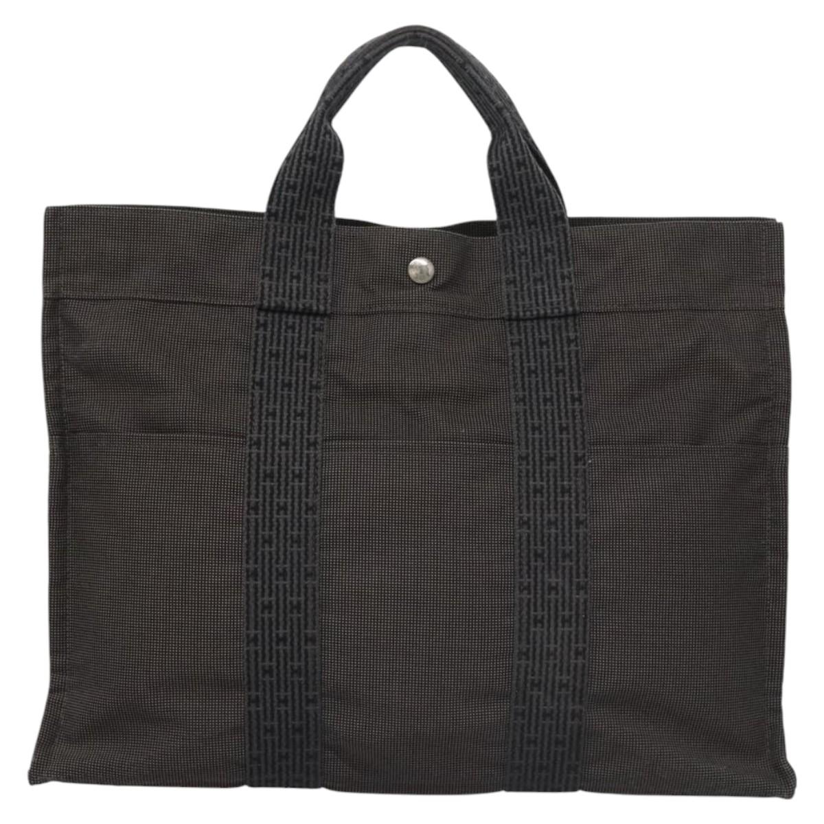 HERMES Her Line MM Hand Bag Canvas Gray Auth am7710