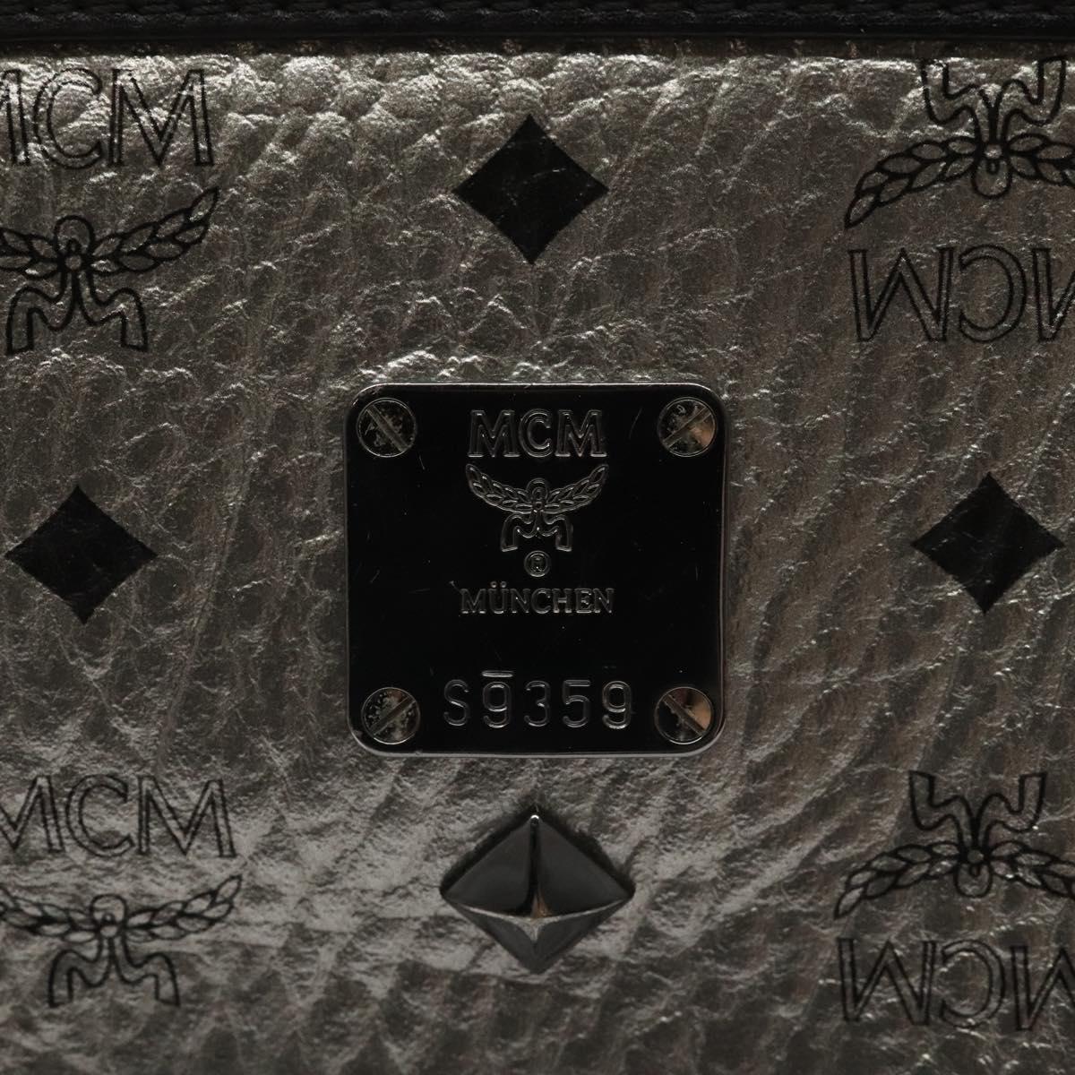 MCM Vicetos Logogram Clutch Bag PVC Leather Silver Auth am7725