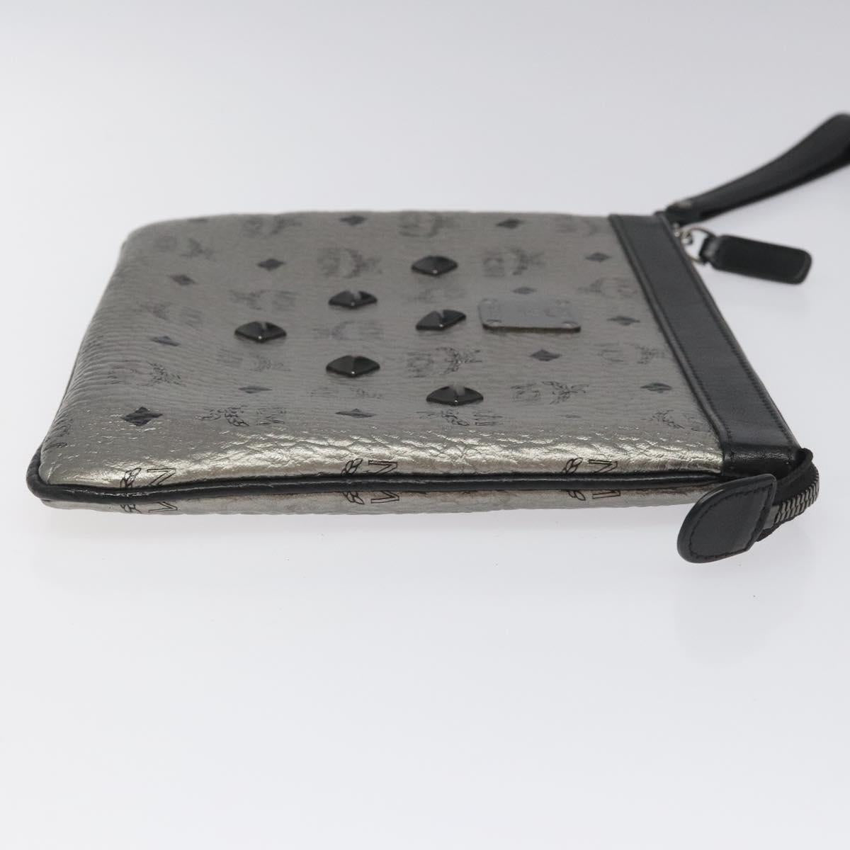 MCM Vicetos Logogram Clutch Bag PVC Leather Silver Auth am7725