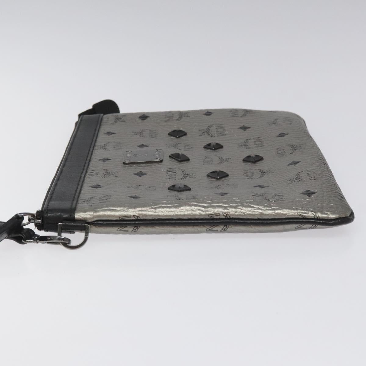 MCM Vicetos Logogram Clutch Bag PVC Leather Silver Auth am7725