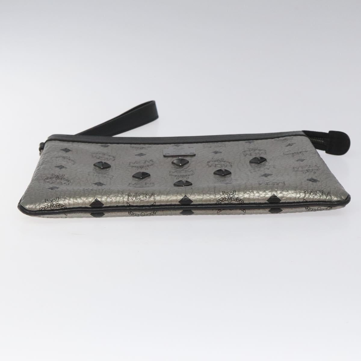 MCM Vicetos Logogram Clutch Bag PVC Leather Silver Auth am7725