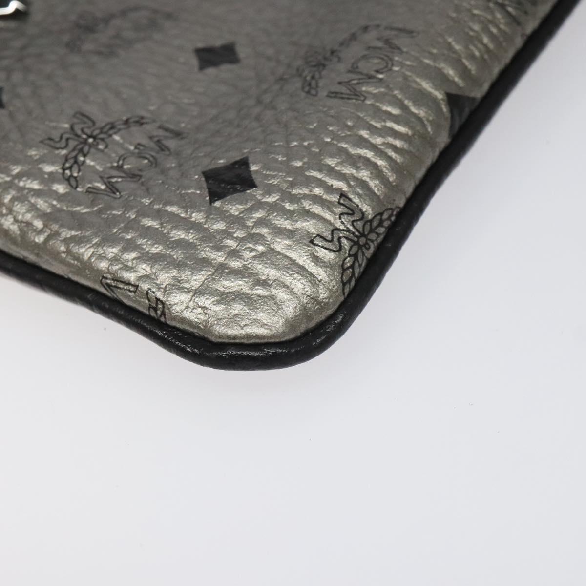 MCM Vicetos Logogram Clutch Bag PVC Leather Silver Auth am7725