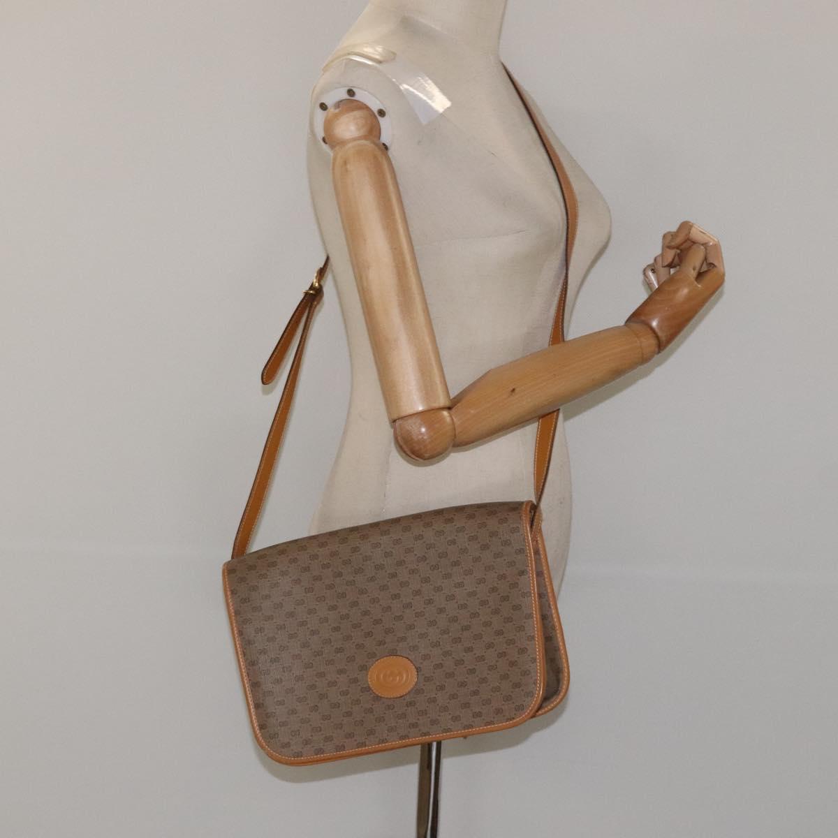 GUCCI Micro GG Canvas Shoulder Bag PVC Leather Beige Auth am7777