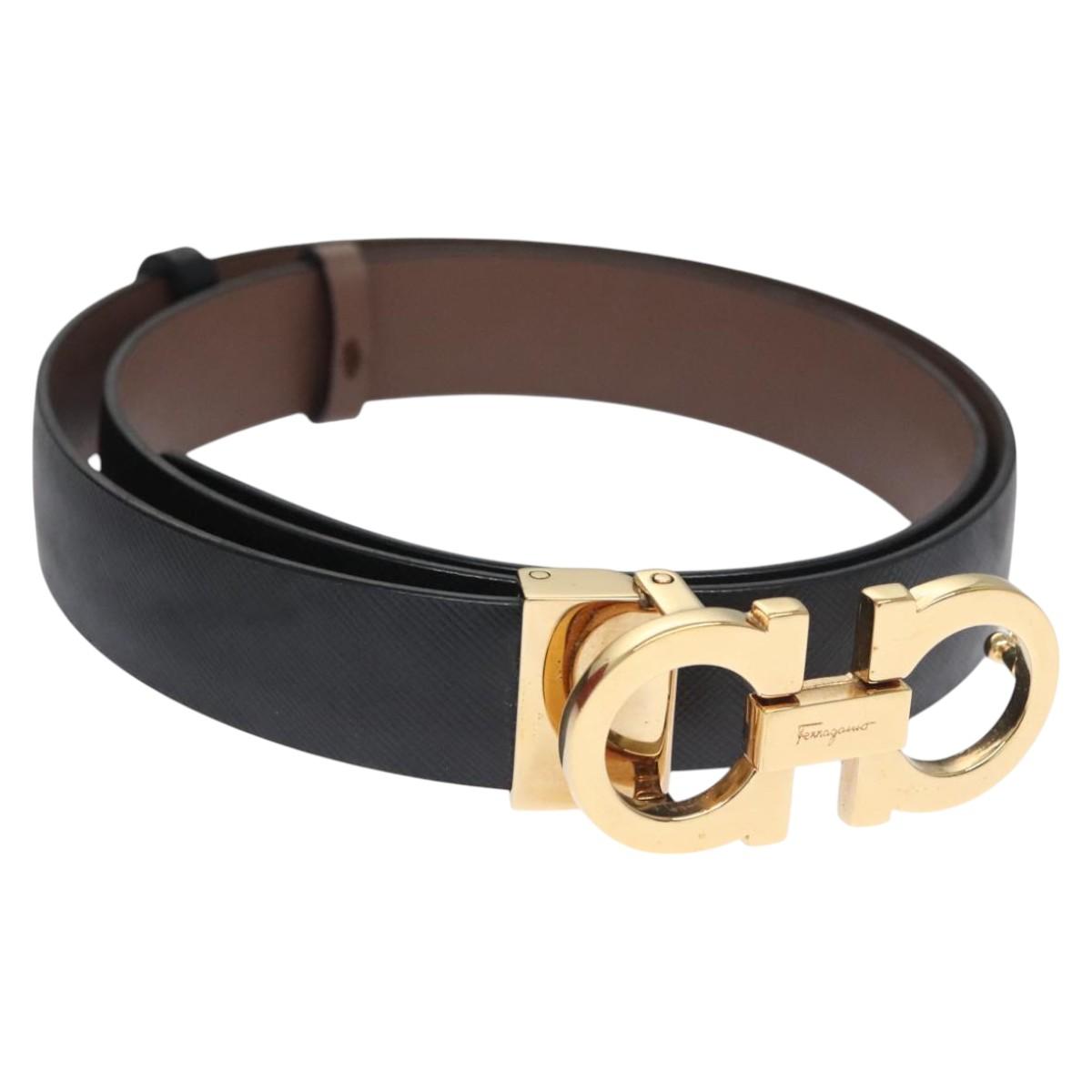 Salvatore Ferragamo Gancini Belt Leather 29.1""-31.5"" Black Auth am7781V