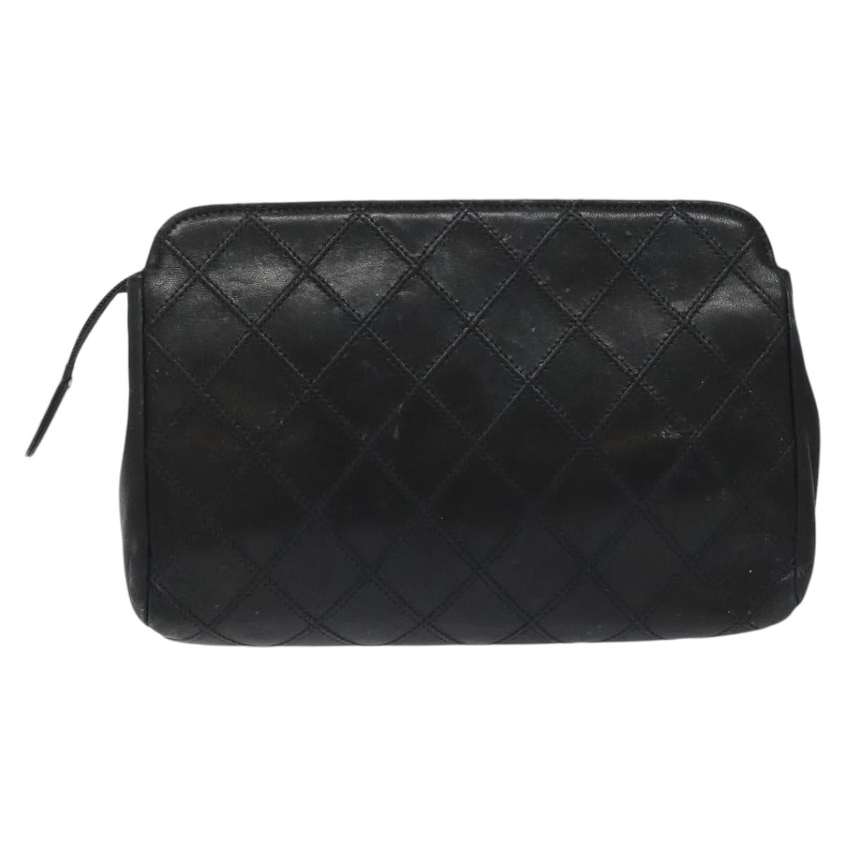 CHANEL Bicolore Pouch Lamb Skin Black CC Auth am7785