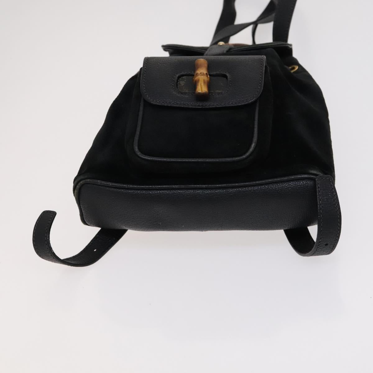 GUCCI Bamboo Backpack Suede Leather Black Gold 003 1705 0030 Auth am7820
