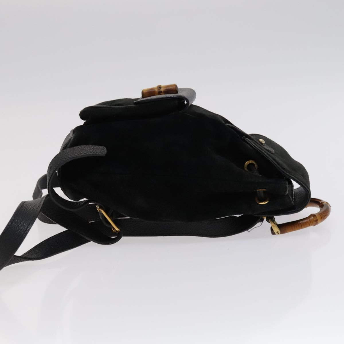 GUCCI Bamboo Backpack Suede Leather Black Gold 003 1705 0030 Auth am7820