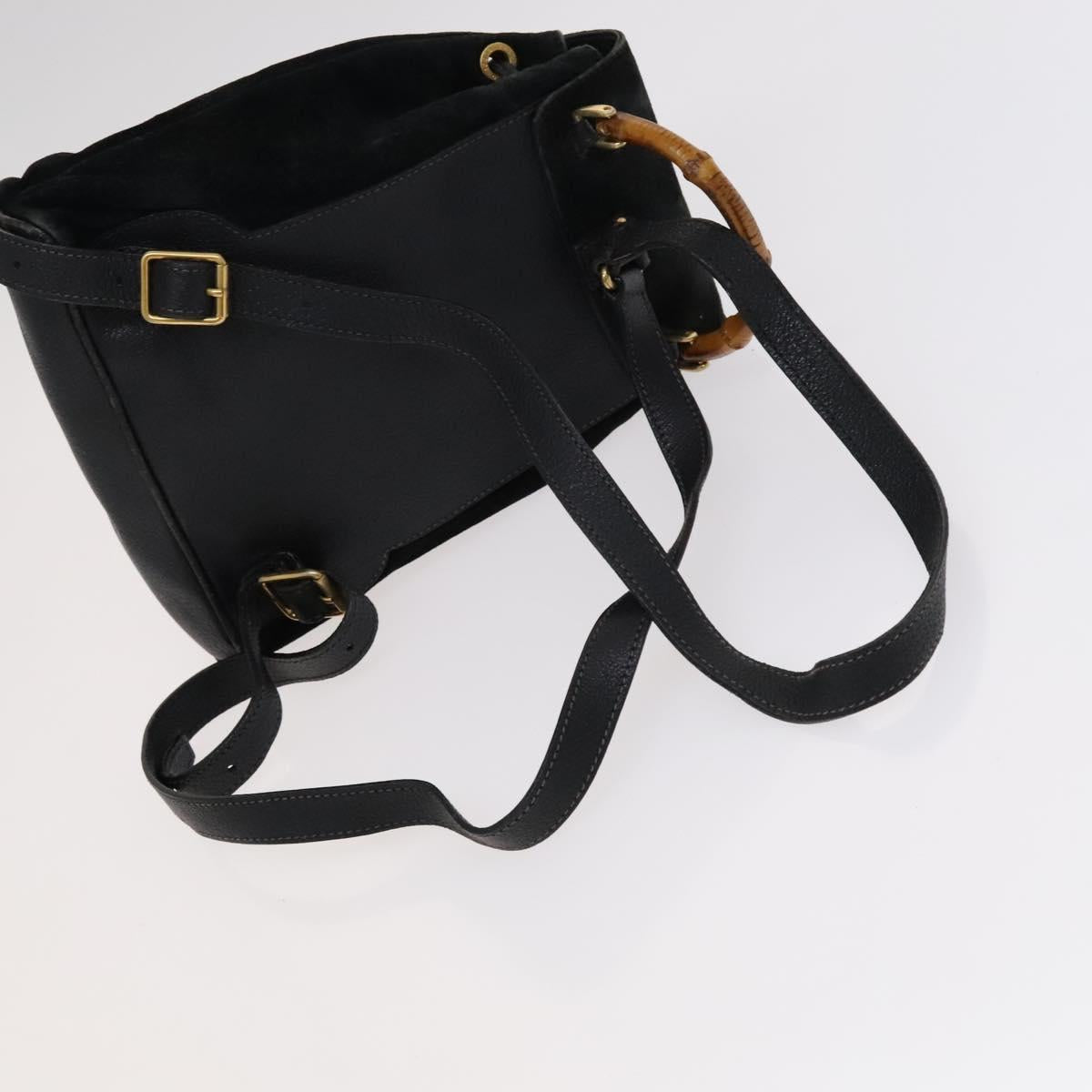 GUCCI Bamboo Backpack Suede Leather Black Gold 003 1705 0030 Auth am7820