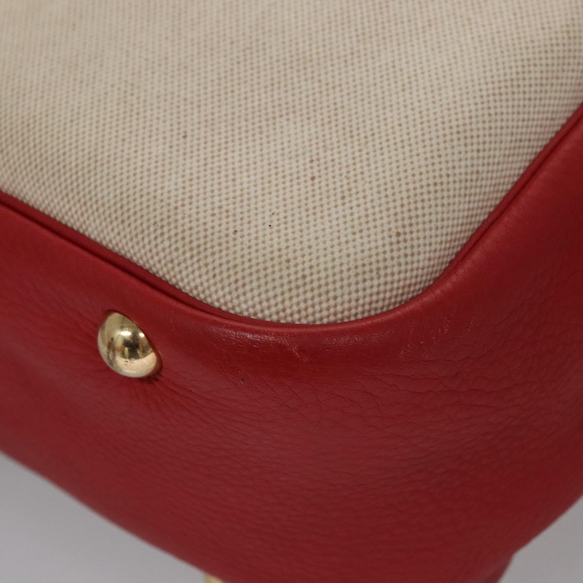 HERMES Victoria Square Hand Bag Coated Canvas Leather Beige Red gold Auth am7833