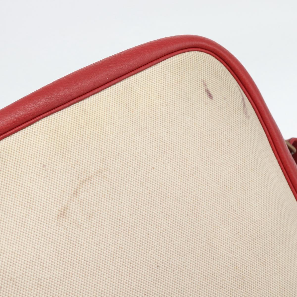 HERMES Victoria Square Hand Bag Coated Canvas Leather Beige Red gold Auth am7833