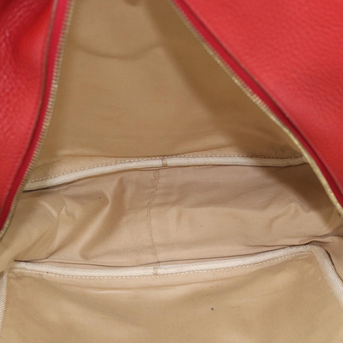 HERMES Victoria Square Hand Bag Coated Canvas Leather Beige Red gold Auth am7833