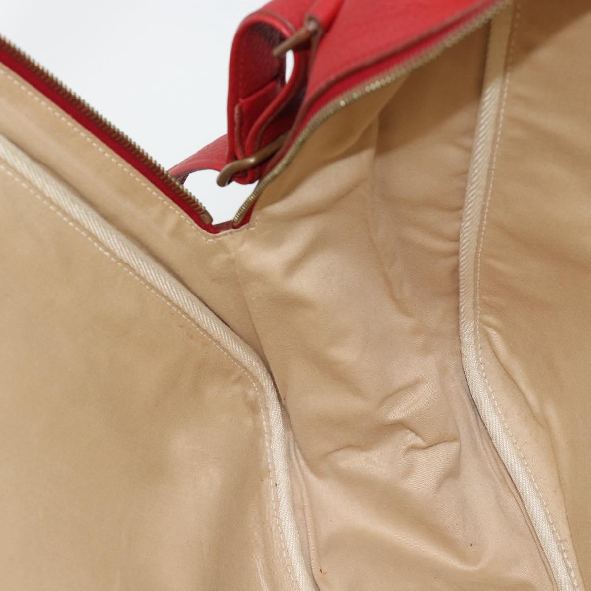 HERMES Victoria Square Hand Bag Coated Canvas Leather Beige Red gold Auth am7833