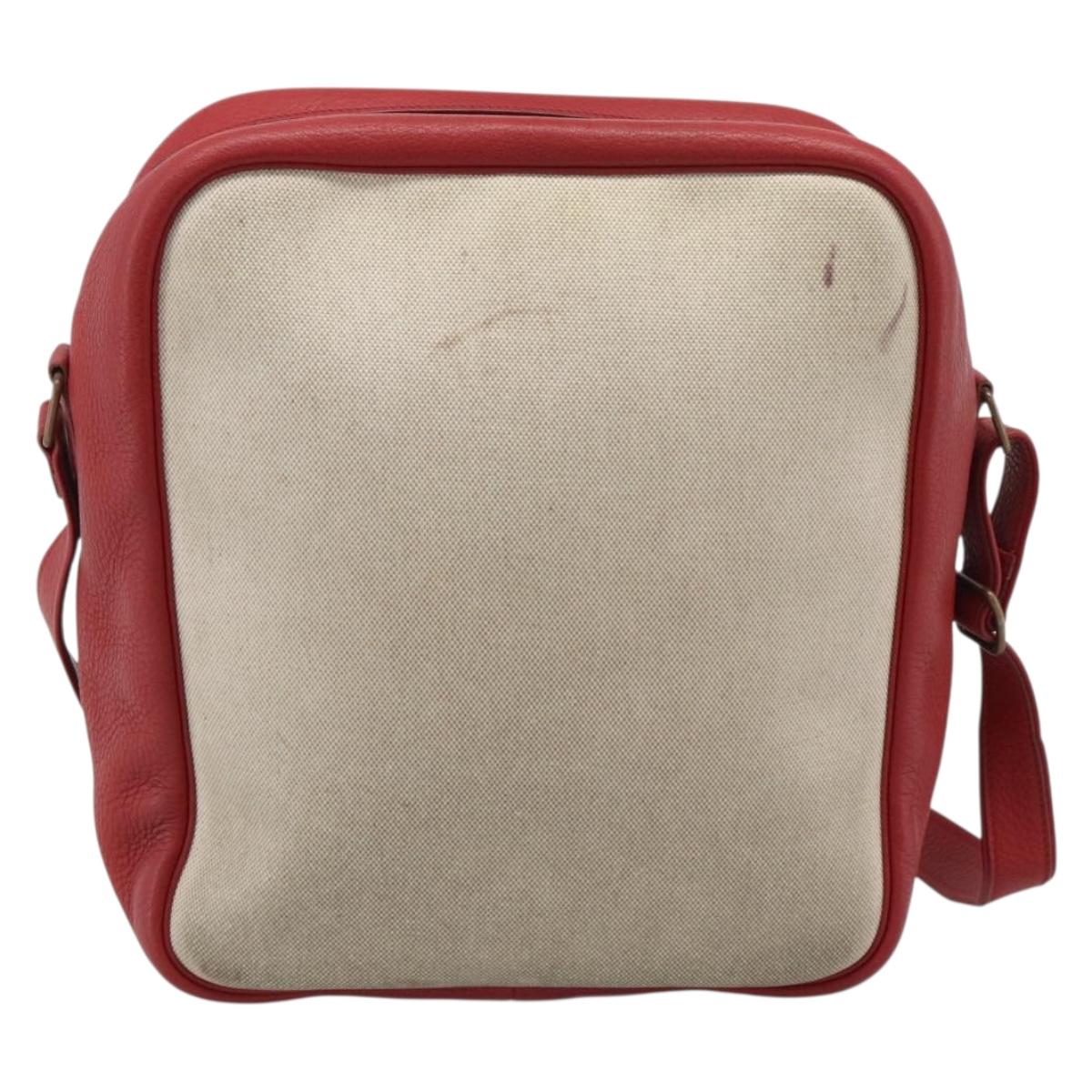 HERMES Victoria Square Hand Bag Coated Canvas Leather Beige Red gold Auth am7833