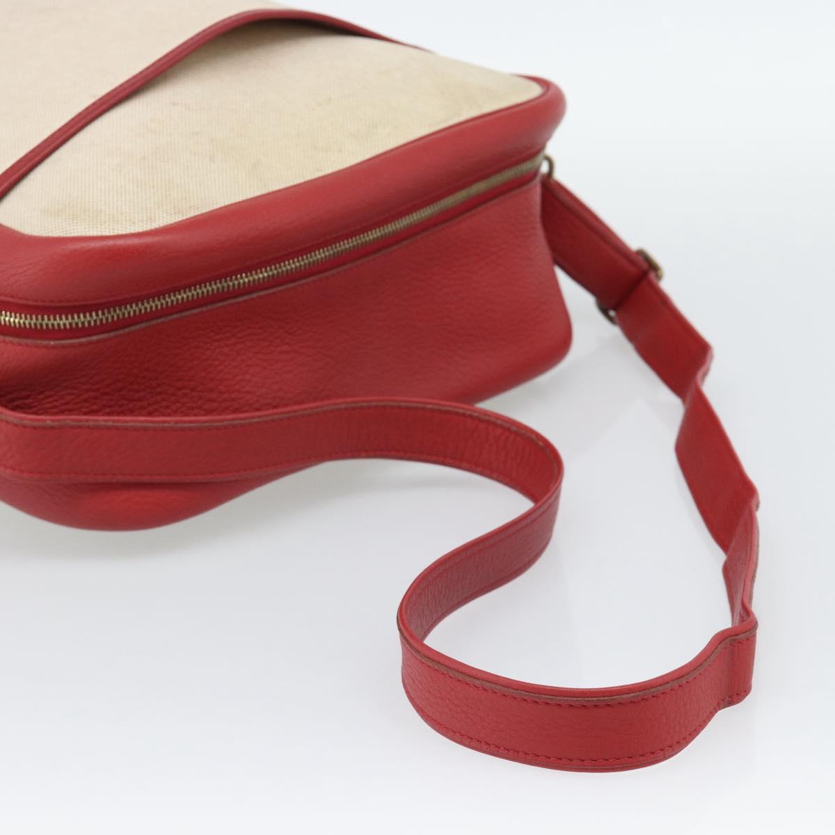 HERMES Victoria Square Hand Bag Coated Canvas Leather Beige Red gold Auth am7833