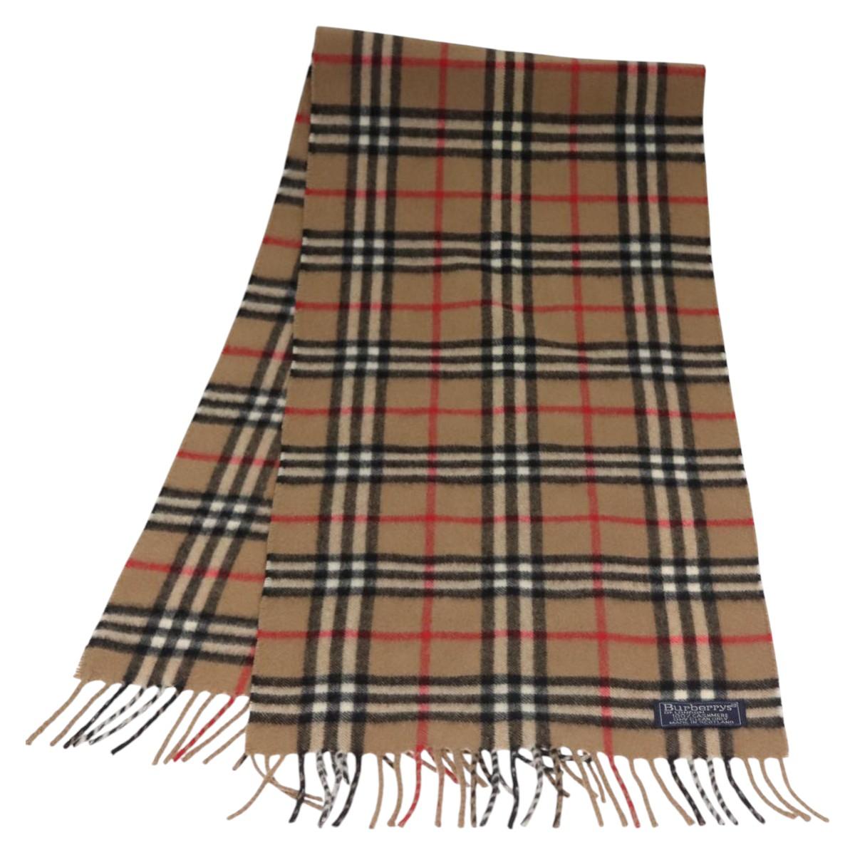 Burberrys Nova Check Scarf Cashmere Brown Auth am7873