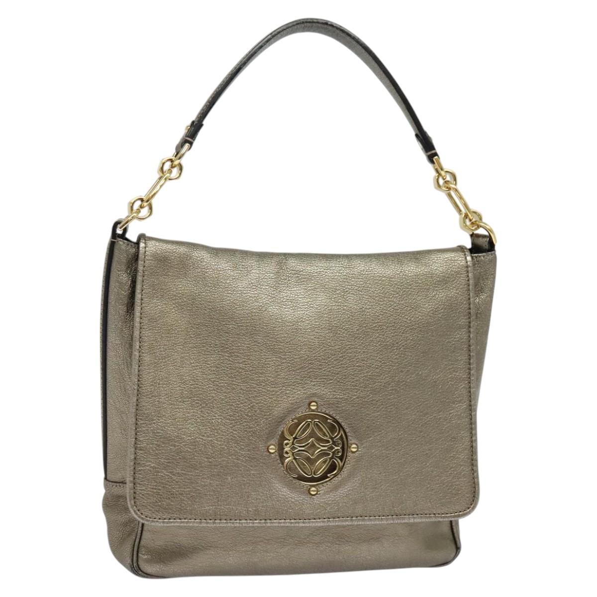 LOEWE Anagram Shoulder Bag Leather Gold Auth am7935