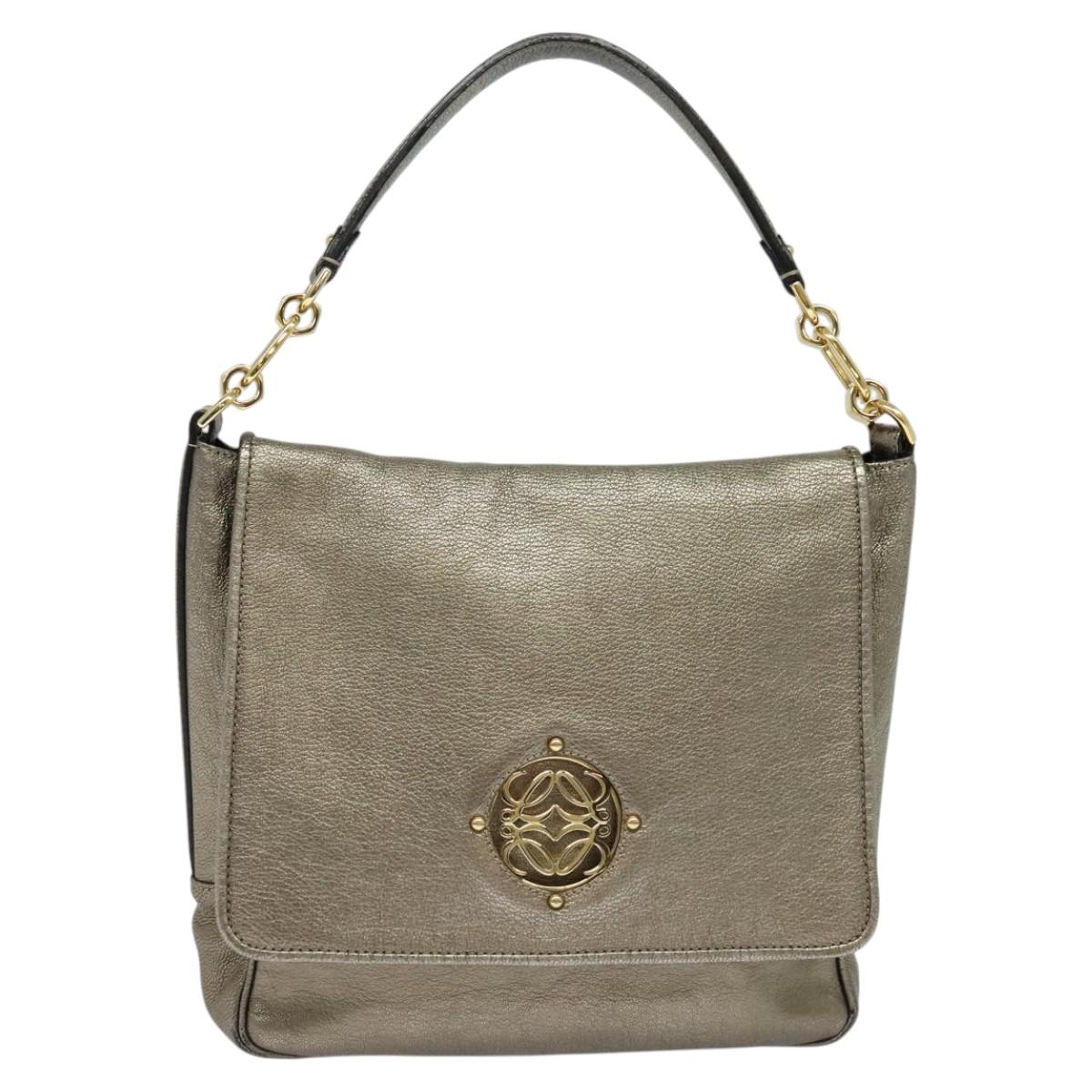 LOEWE Anagram Shoulder Bag Leather Gold Auth am7935