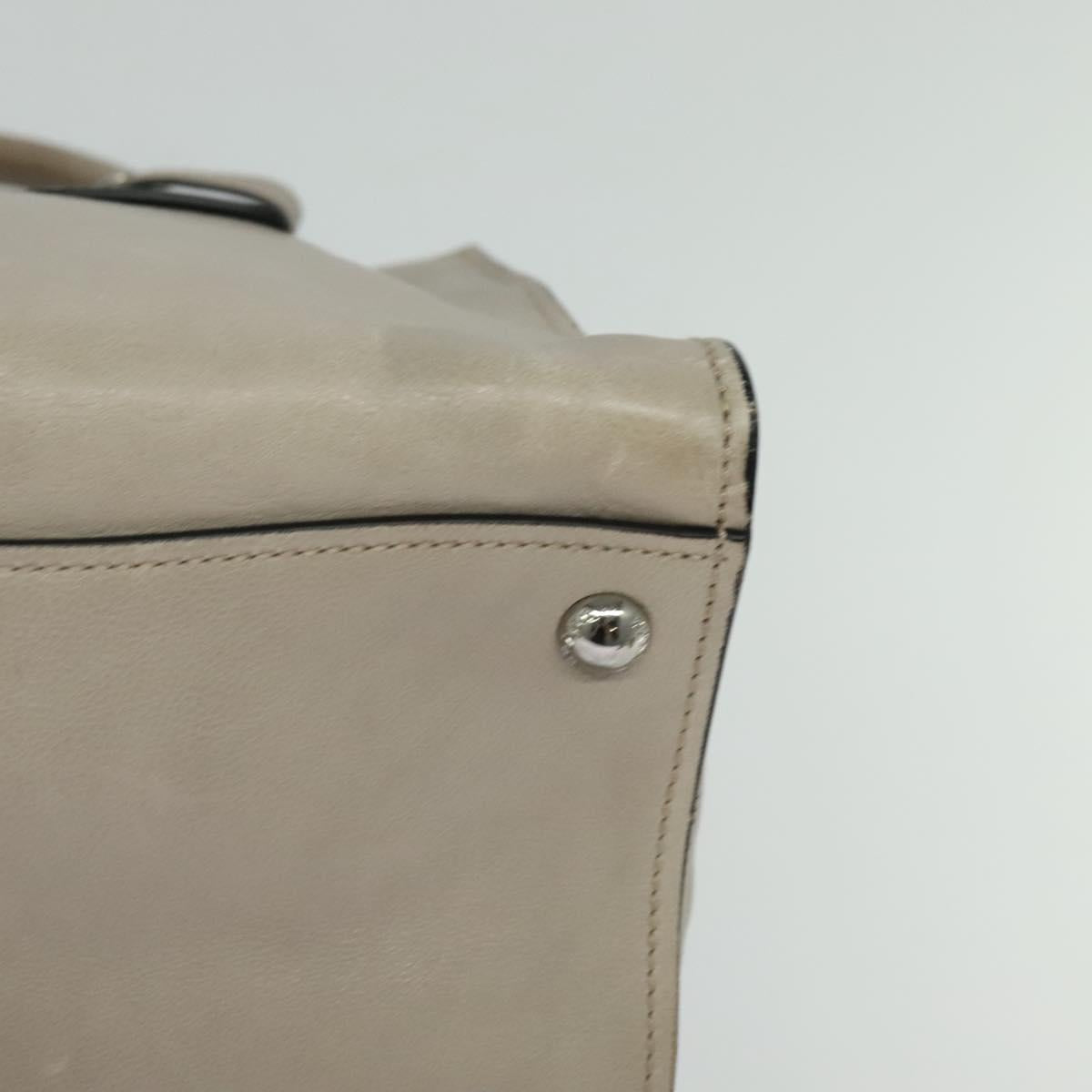 PRADA Hand Bag Leather 2way Beige Silver Auth am7940