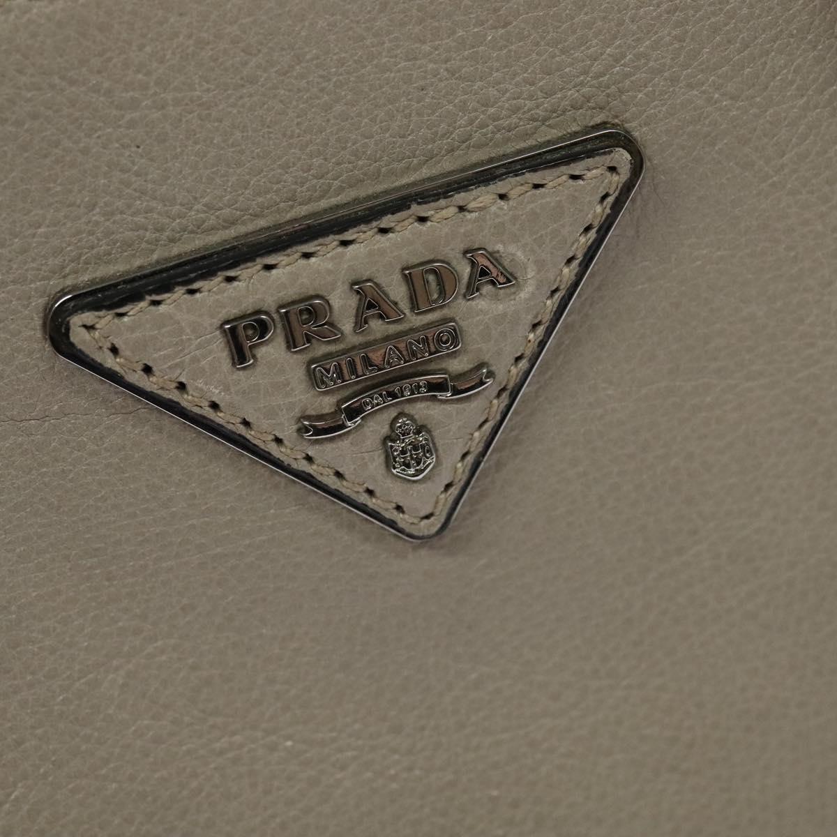PRADA Hand Bag Leather 2way Beige Silver Auth am7940