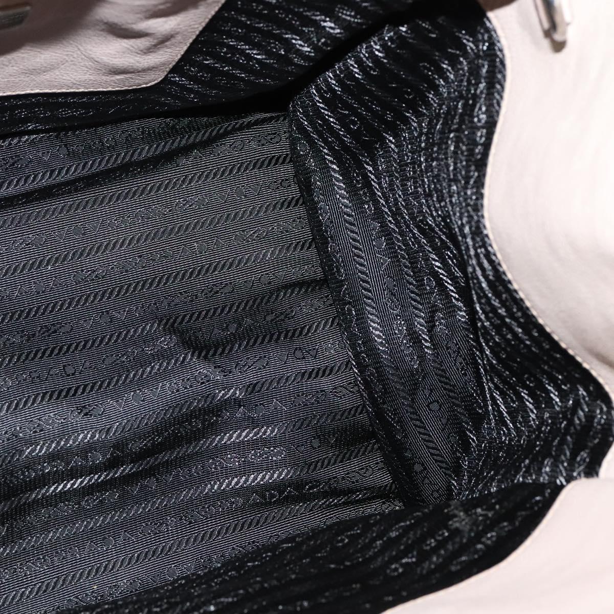 PRADA Hand Bag Leather 2way Beige Silver Auth am7940