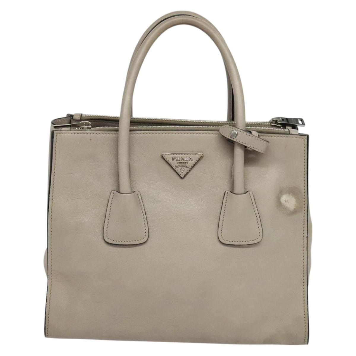 PRADA Hand Bag Leather 2way Beige Silver Auth am7940