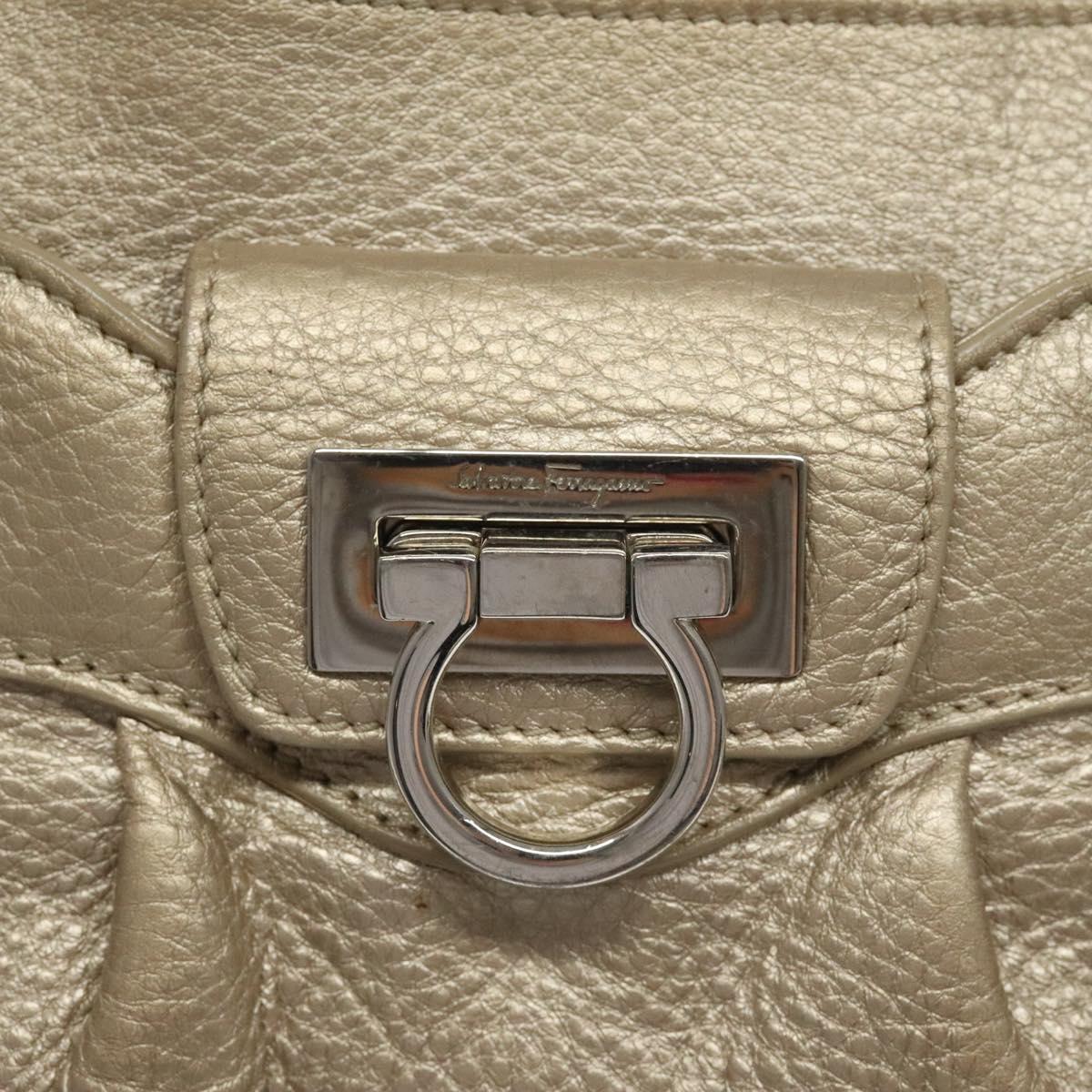Salvatore Ferragamo Gancini Hand Bag Leather Gold Auth am7952