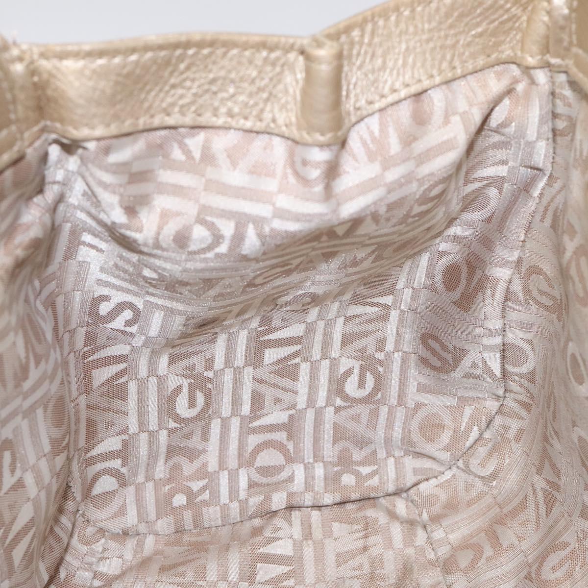 Salvatore Ferragamo Gancini Hand Bag Leather Gold Auth am7952