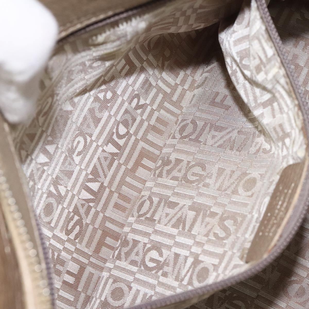 Salvatore Ferragamo Gancini Hand Bag Leather Gold Auth am7952