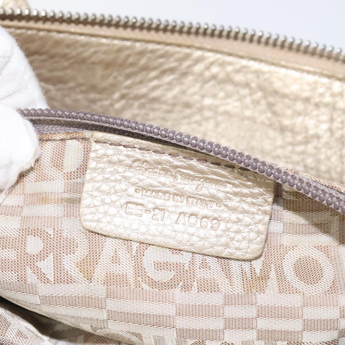 Salvatore Ferragamo Gancini Hand Bag Leather Gold Auth am7952