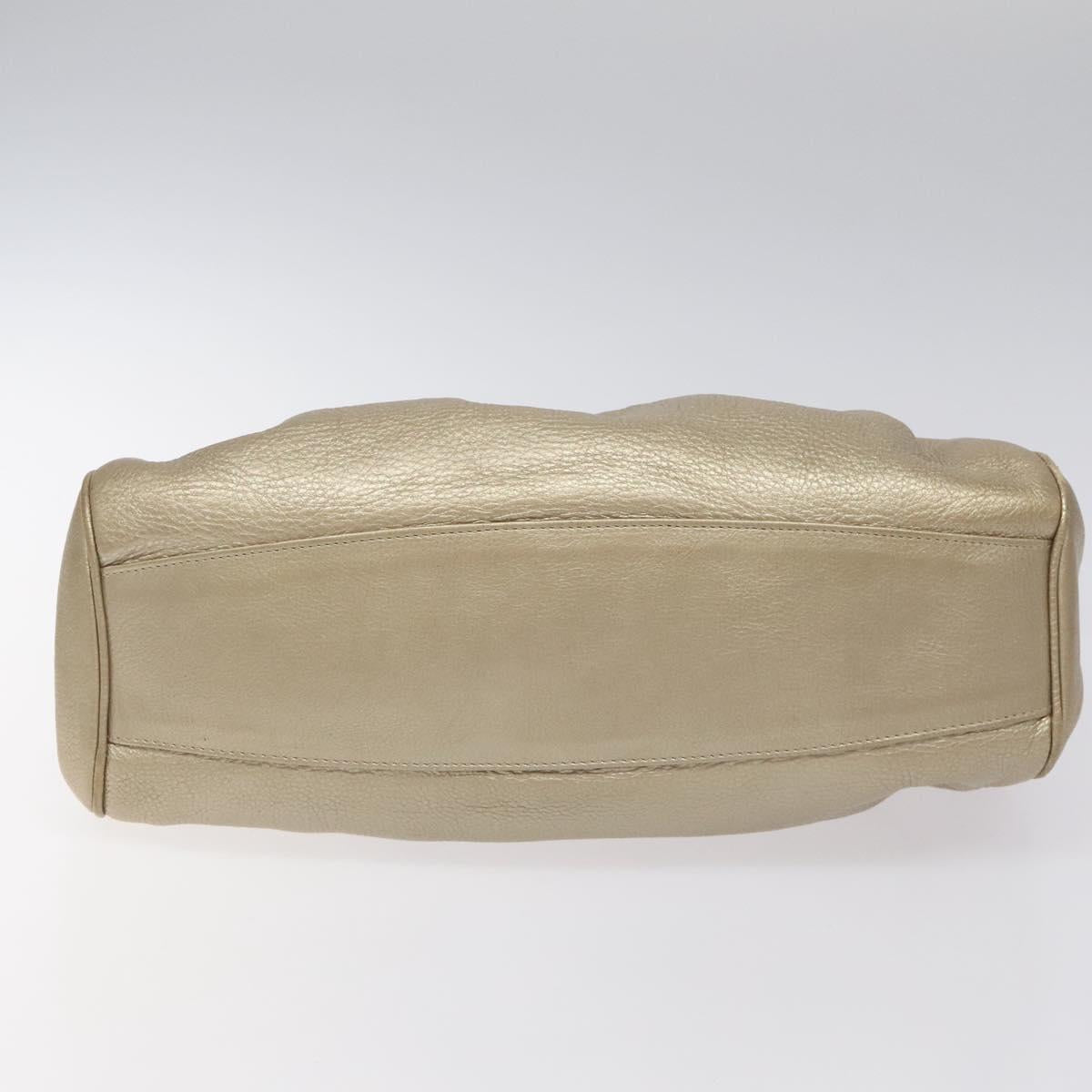 Salvatore Ferragamo Gancini Hand Bag Leather Gold Auth am7952