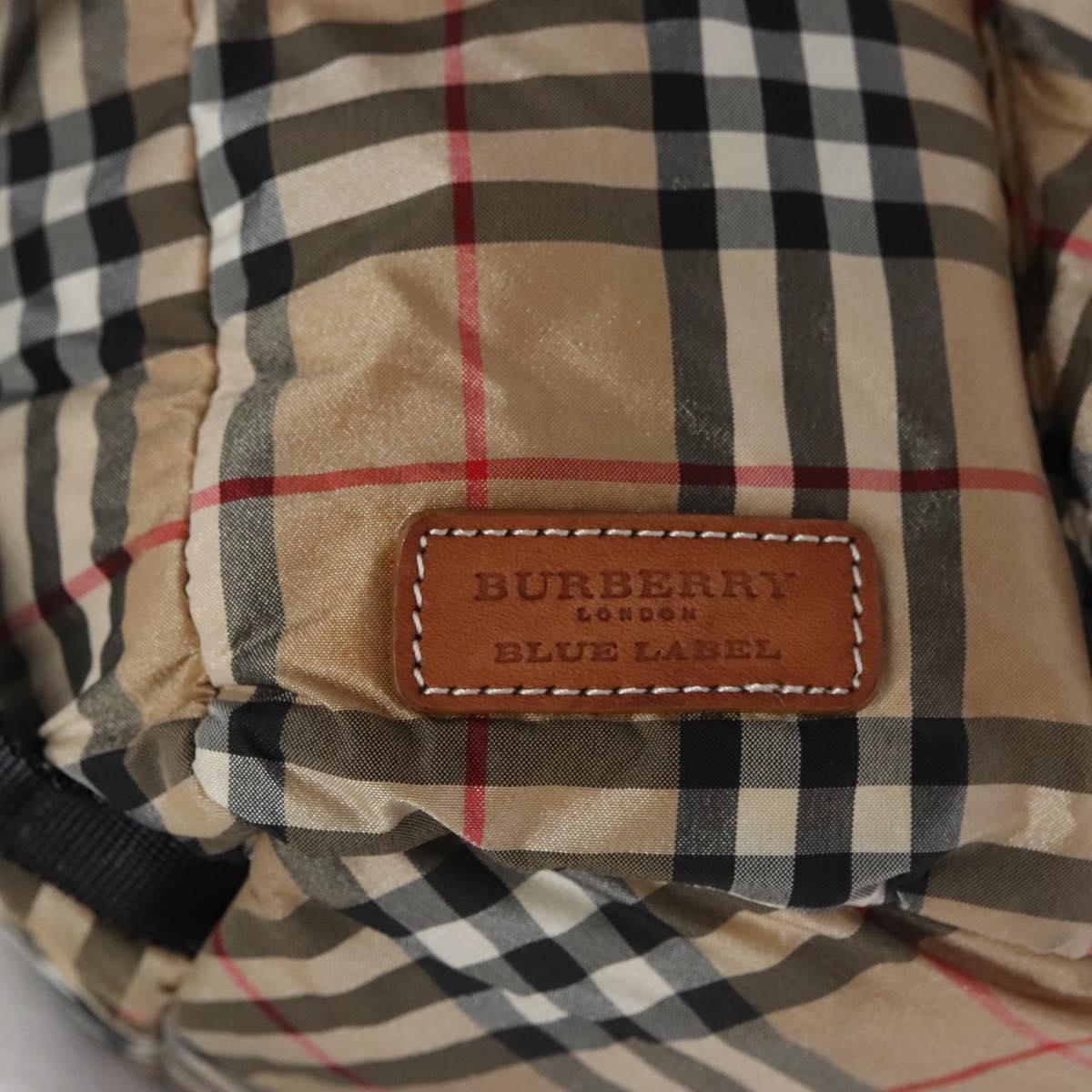 BURBERRY Nova Check Blue Label Backpack Nylon Beige Silver Auth am7971